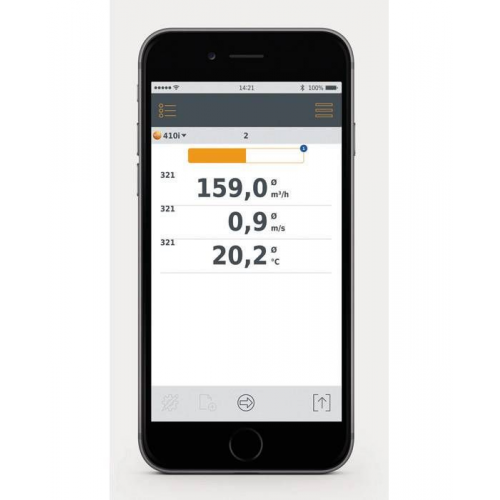 Testo 410i - Vrtuľkový anemometer ovládaný inteligentným Meranie rýchlosti prúdenia a objemového prietoku
